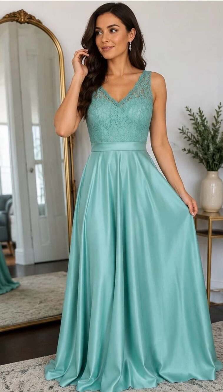 Jon's Bridal Mint Lace & Satin A-Line Formal Dress Size 10